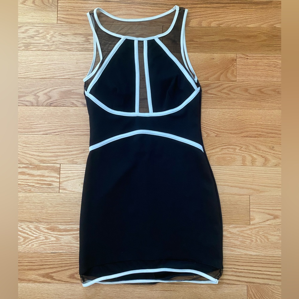 Stylish Black Mini Dress with White Trim
